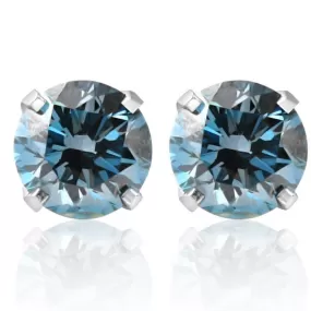 1 1/10Ct Blue Diamond Studs in 14k White Gold Lab Grown