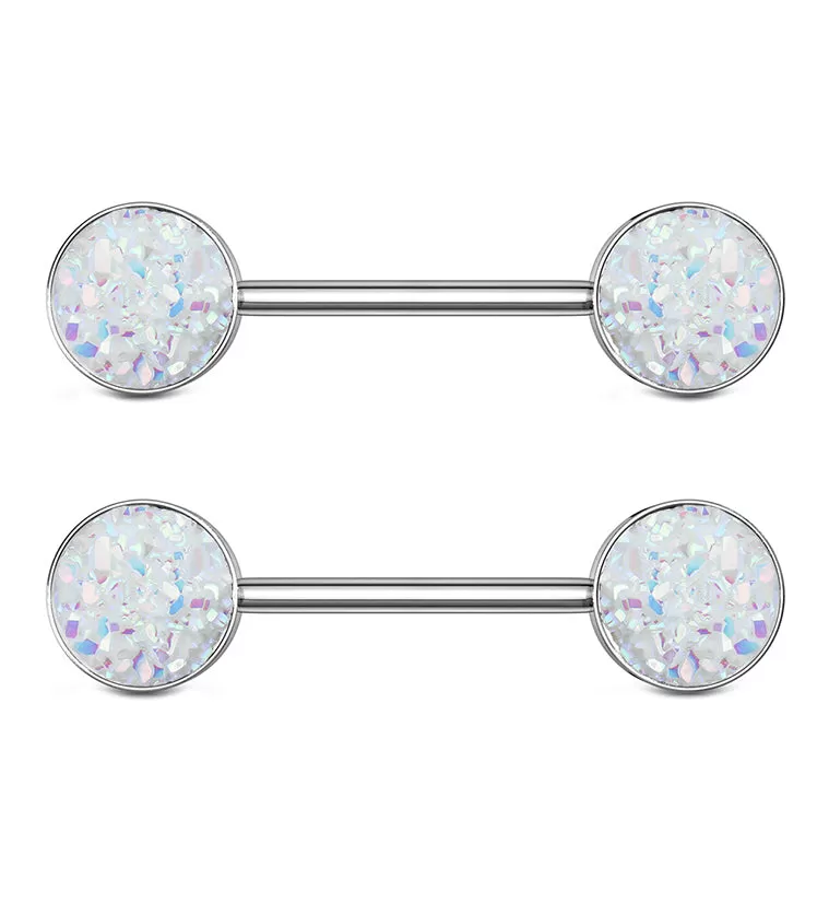 14G Rose Gold PVD White Druzy Nipple Ring Barbell