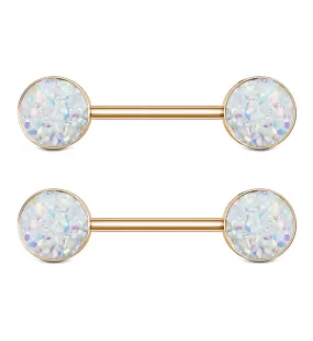 14G Rose Gold PVD White Druzy Nipple Ring Barbell