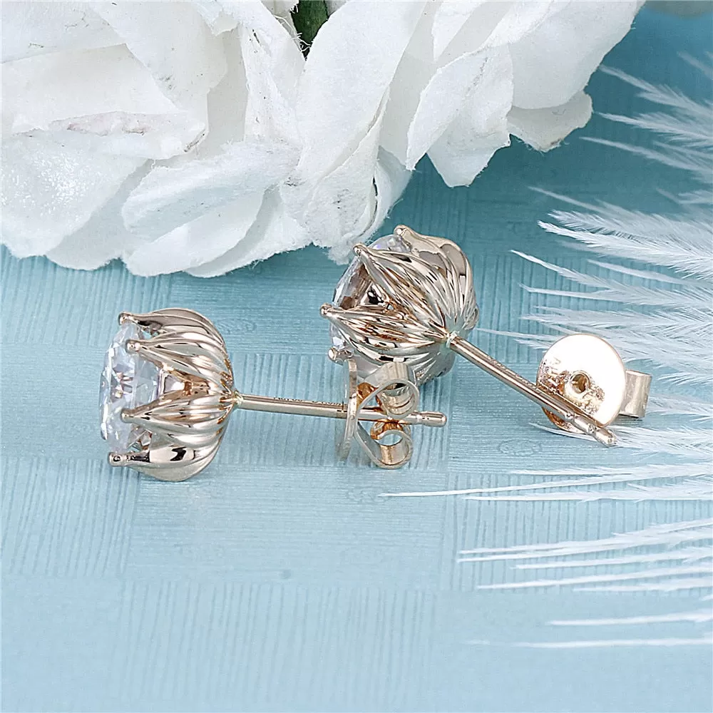 18k Rose Gold Lotus Flower Moissanite Stud Earrings 2ctw