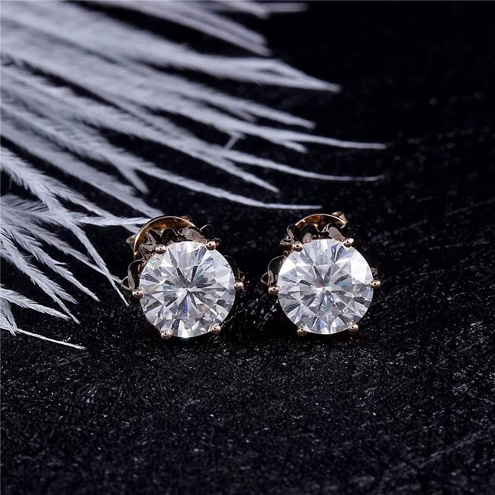 18k Rose Gold Lotus Flower Moissanite Stud Earrings 2ctw