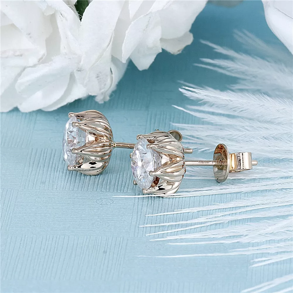 18k Rose Gold Lotus Flower Moissanite Stud Earrings 2ctw