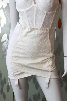 1950s Cream Girdle with Floral Embroidery, 26" Waist