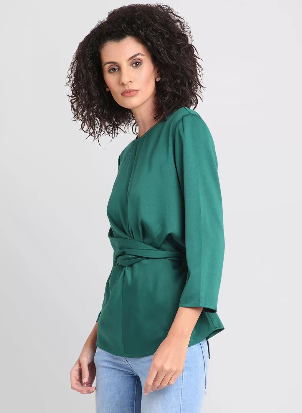 3/4 Sleeve Waist Tie Up Top