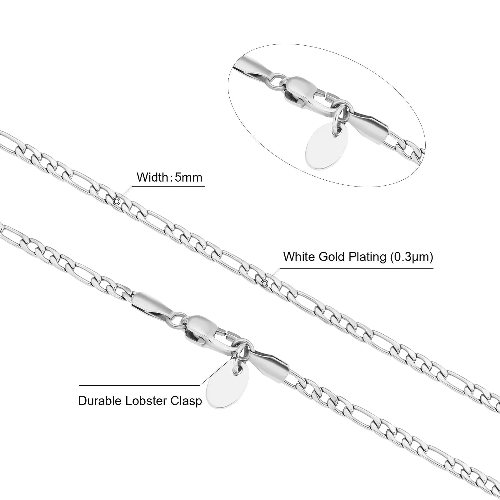 3mm Stainless Steel Figaro Chain