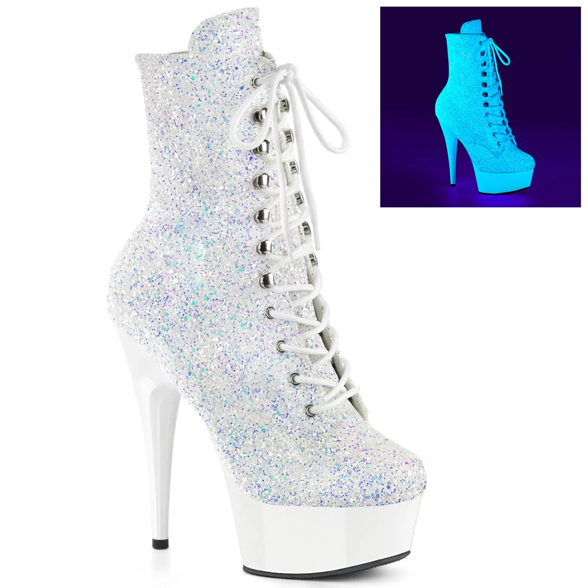 6 Inch Heel DELIGHT-1020LG Neon White Glitter