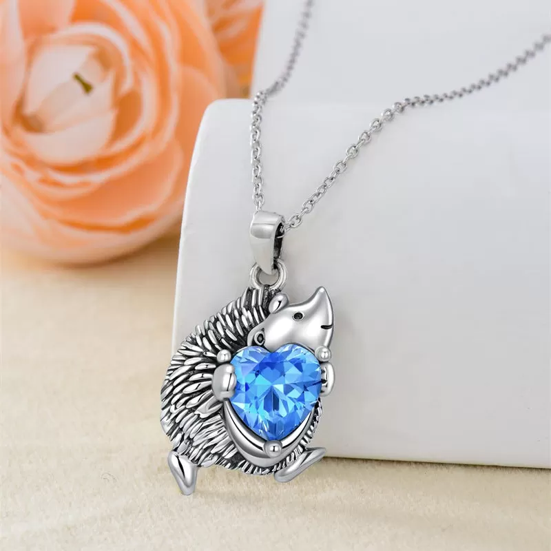 925 Sterling Silver Bunny/Hedgehog/Rabbit Necklace Cute Animal Heart CZ Pendant Inspirational Birthday Jewelry Gifts for Women Girls Animals Lover