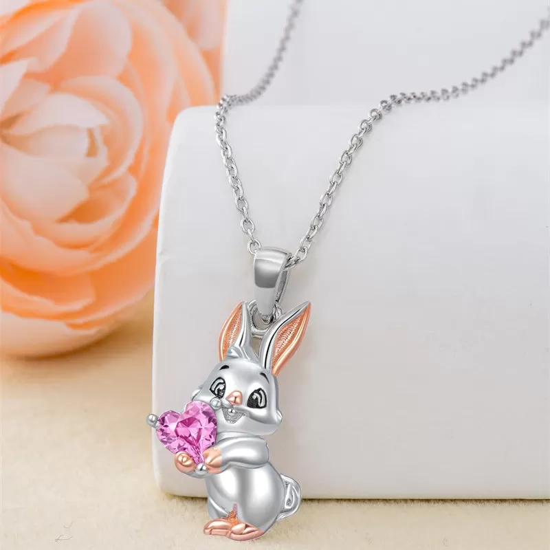 925 Sterling Silver Bunny/Hedgehog/Rabbit Necklace Cute Animal Heart CZ Pendant Inspirational Birthday Jewelry Gifts for Women Girls Animals Lover