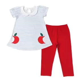 A-line Apple Short Sleeve Peter Pan Collar Top & Red Pants