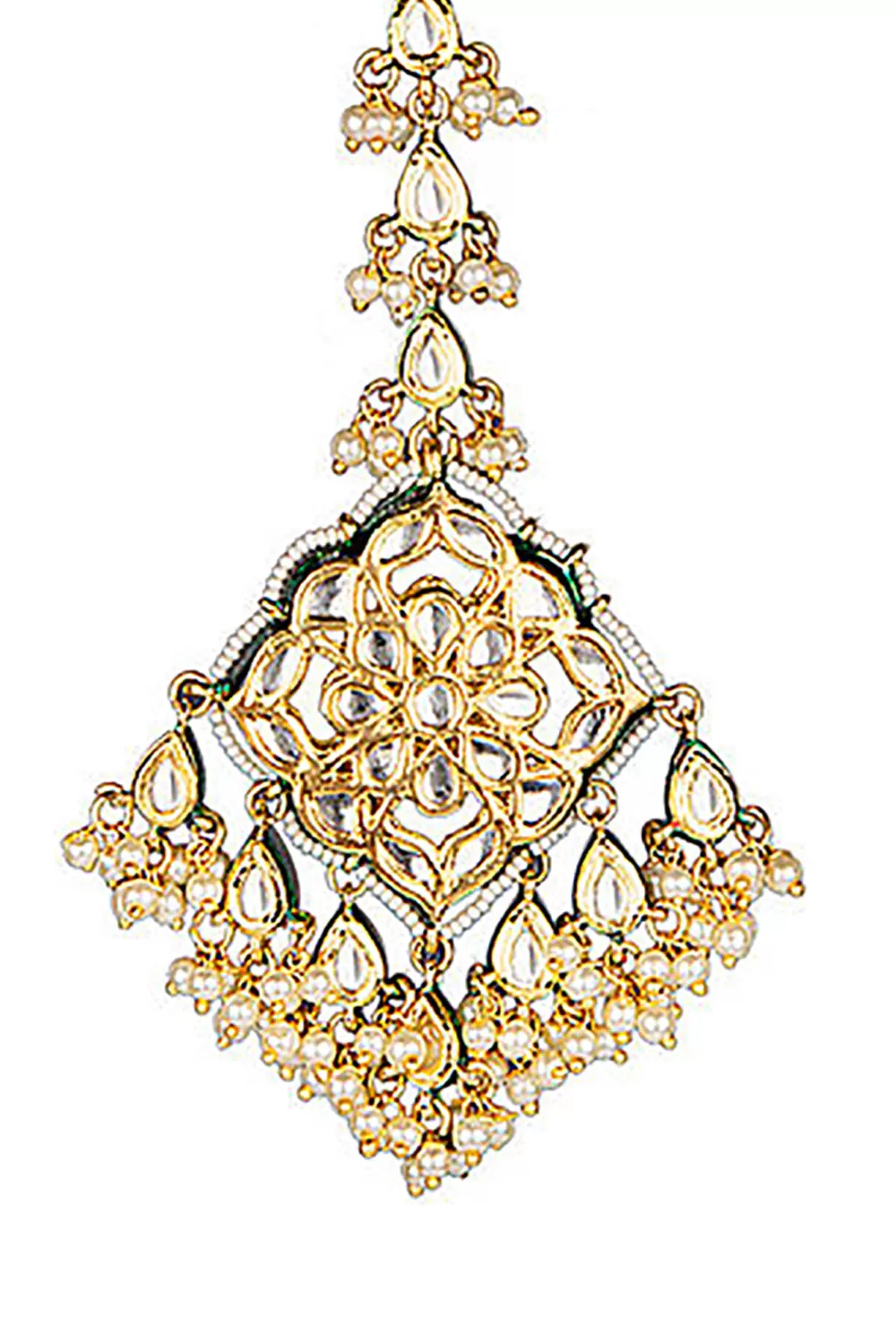 Alloy Kundan Maang Tikka in Gold and White