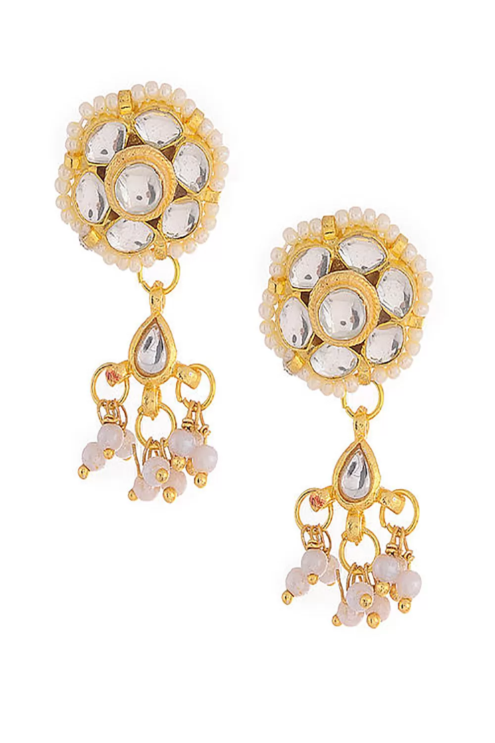 Alloy Kundan Studs Earring in Gold and White