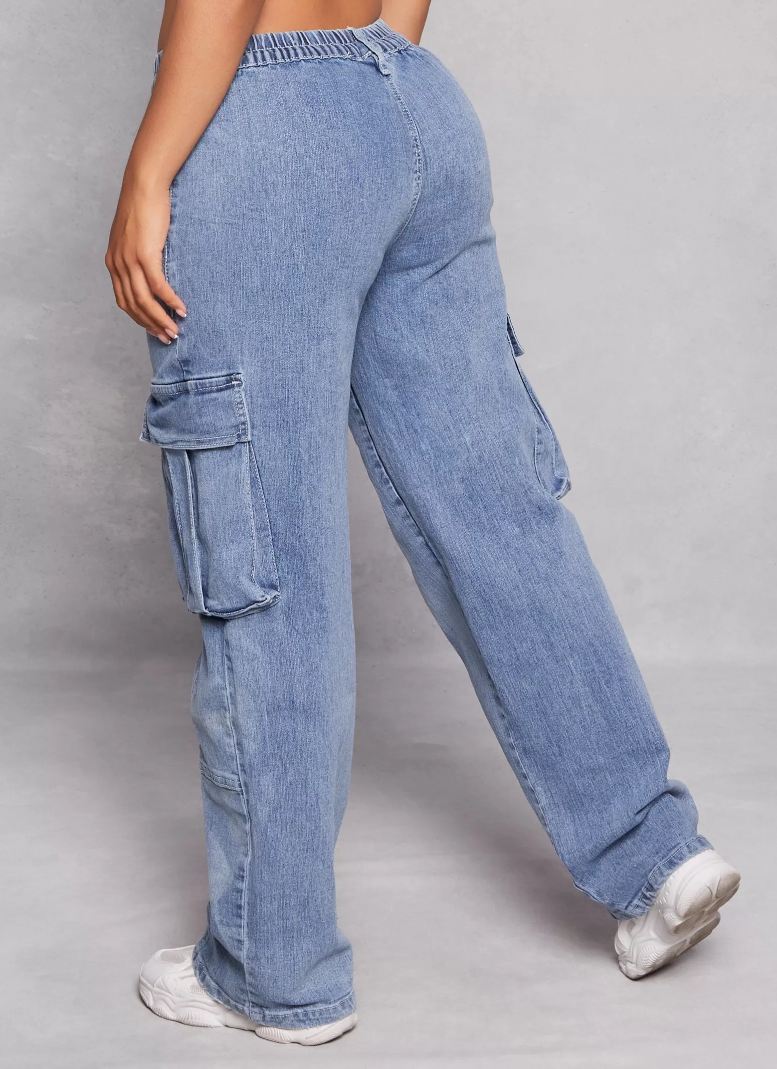 Almost Famous Acid Wash Wide Leg Cargo Jeans