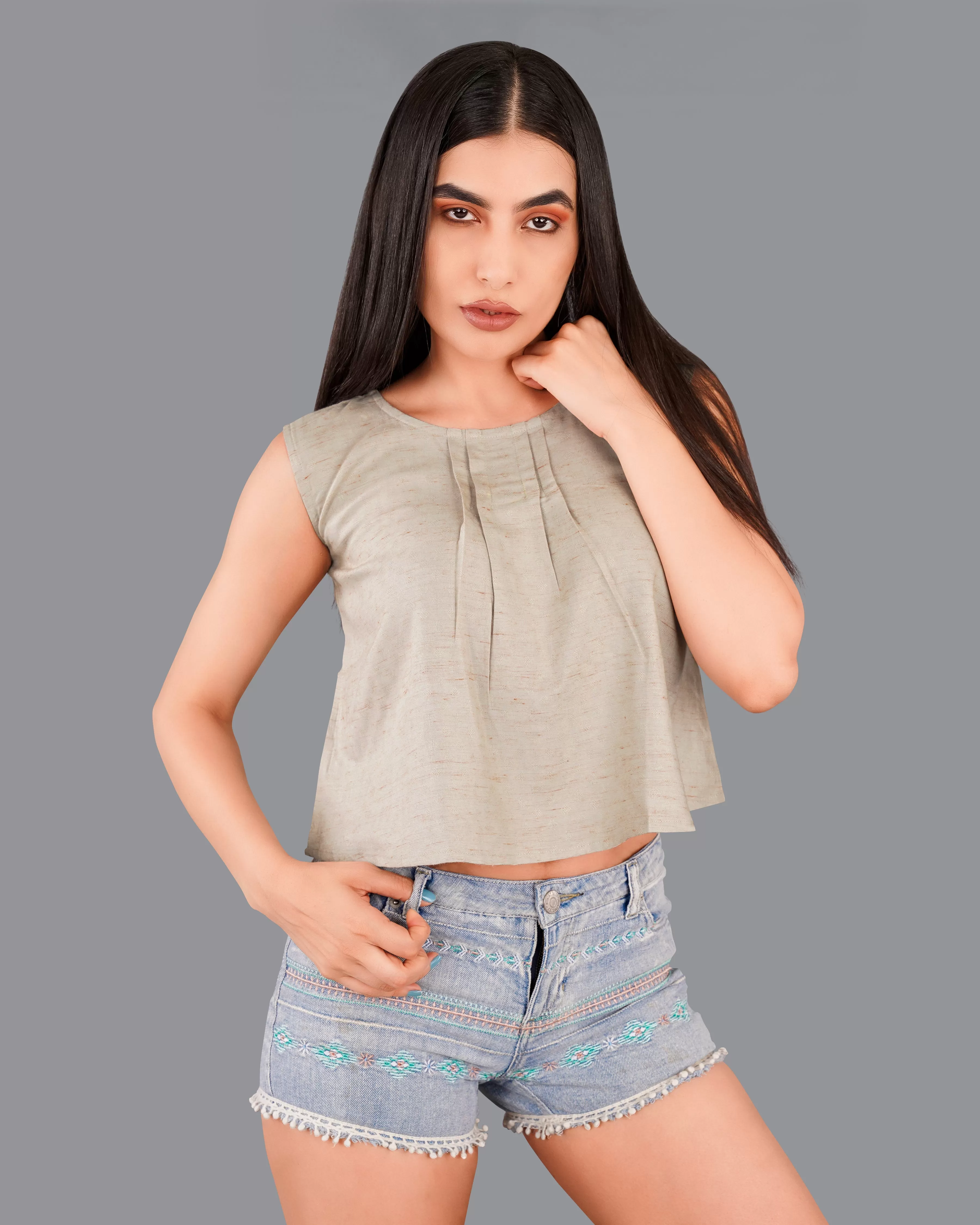 Amber Brown Premium Cotton Crop Top