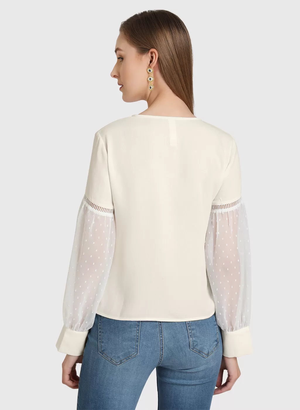 Balloon Dobby Sleeves Detail Top