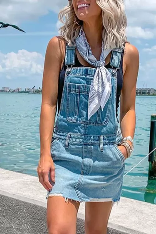 Basic Denim Overall Mini Dress