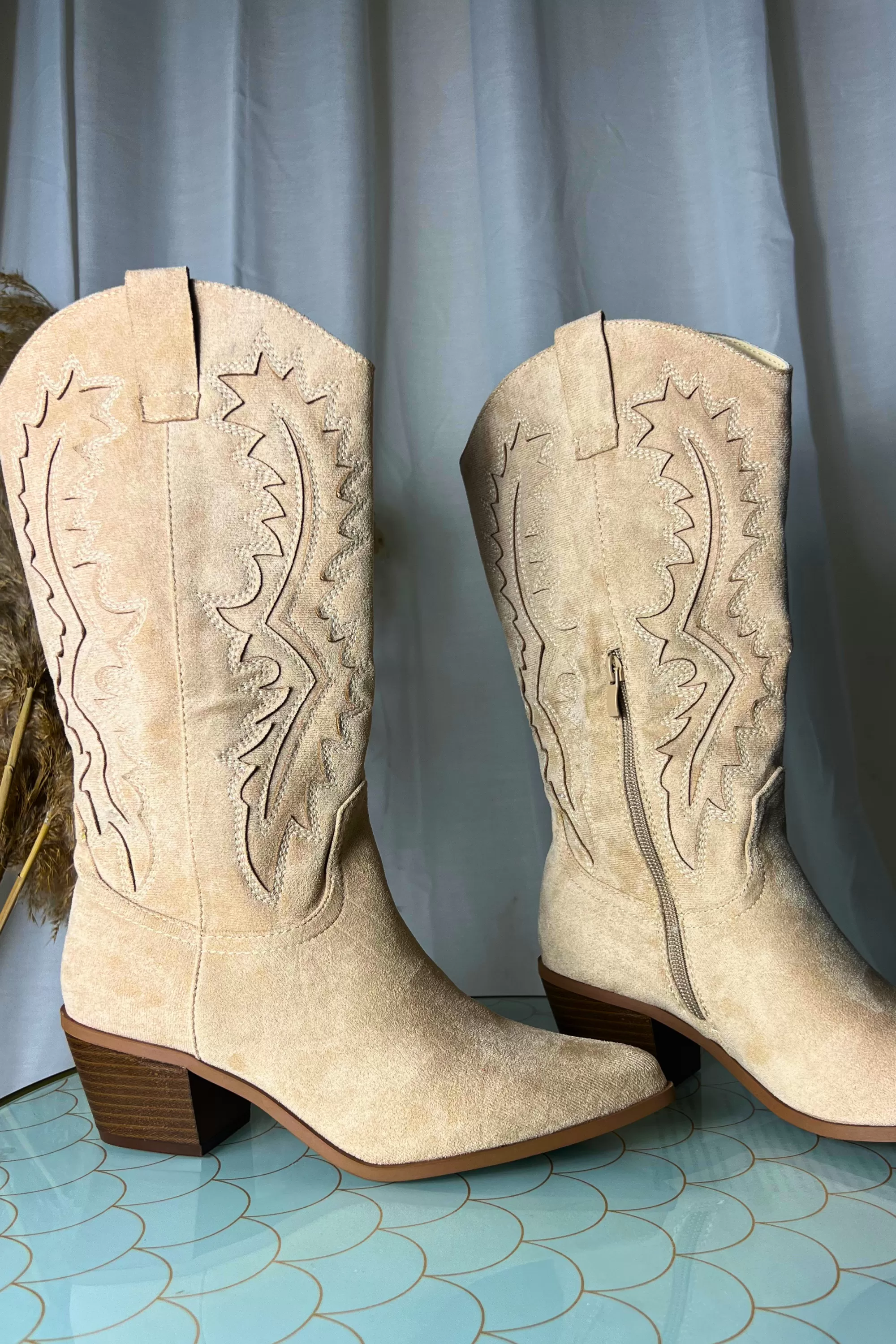 Beige cowboy boots