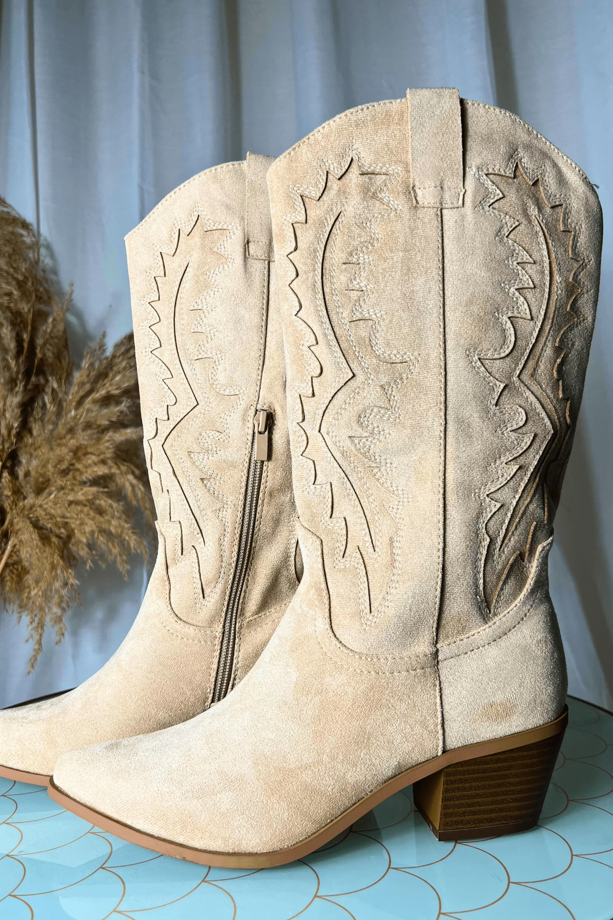 Beige cowboy boots