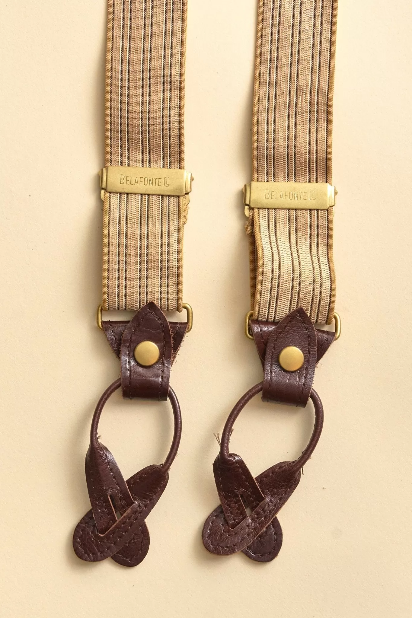 Belafonte Ragtime Brace Suspenders - Off white / Brown leather / Gold snaps