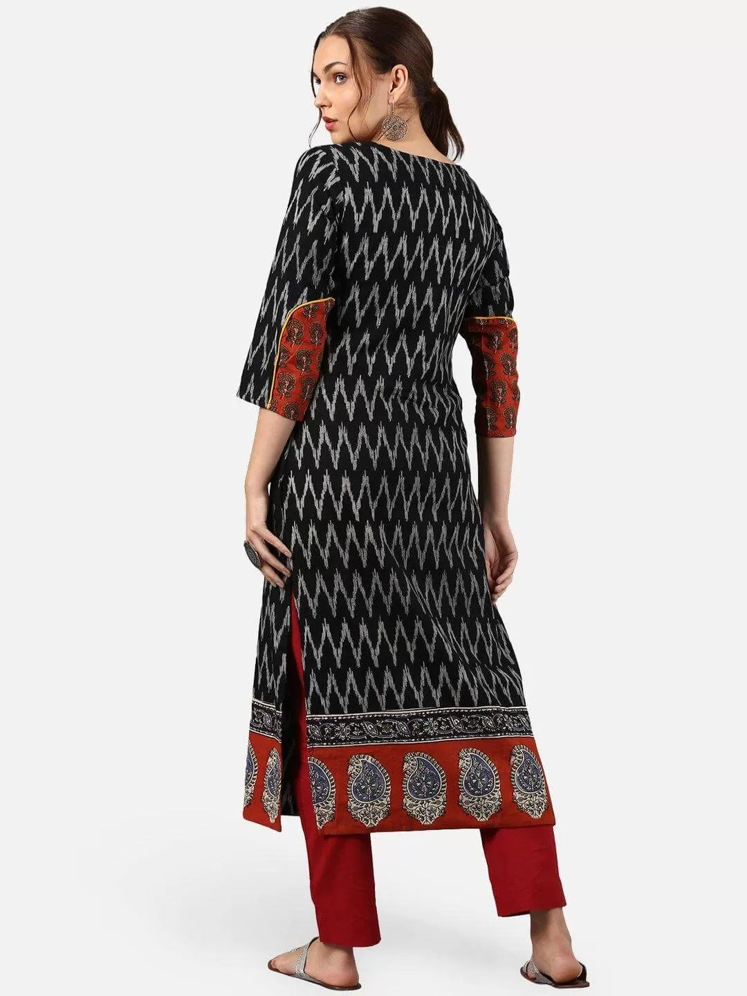 Black Cotton Ikat Straight Kurta