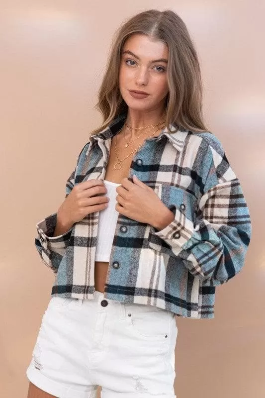 BLUE B Plaid Crop Shirt Jacket