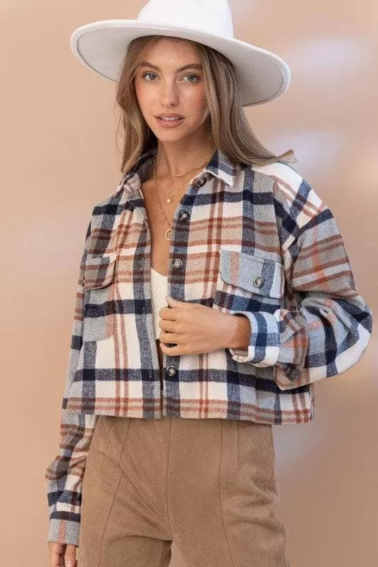 BLUE B Plaid Crop Shirt Jacket