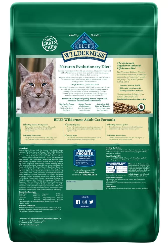 Blue Buffalo Wilderness Grain Free Natural Duck High Protein Recipe Dry Cat Food