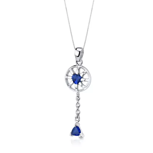 Blue Sapphire Pendant Earrings Set Sterling Silver