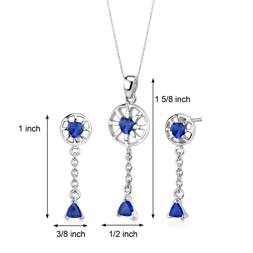 Blue Sapphire Pendant Earrings Set Sterling Silver