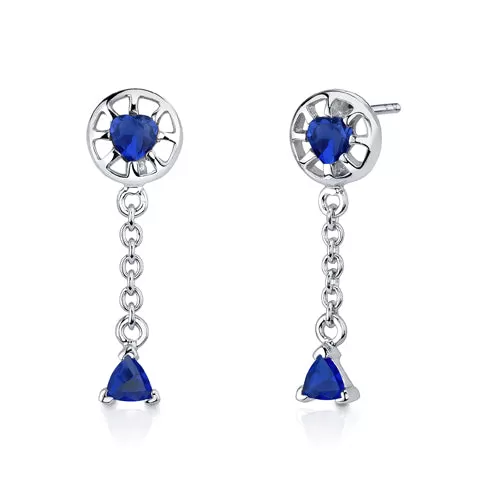 Blue Sapphire Pendant Earrings Set Sterling Silver