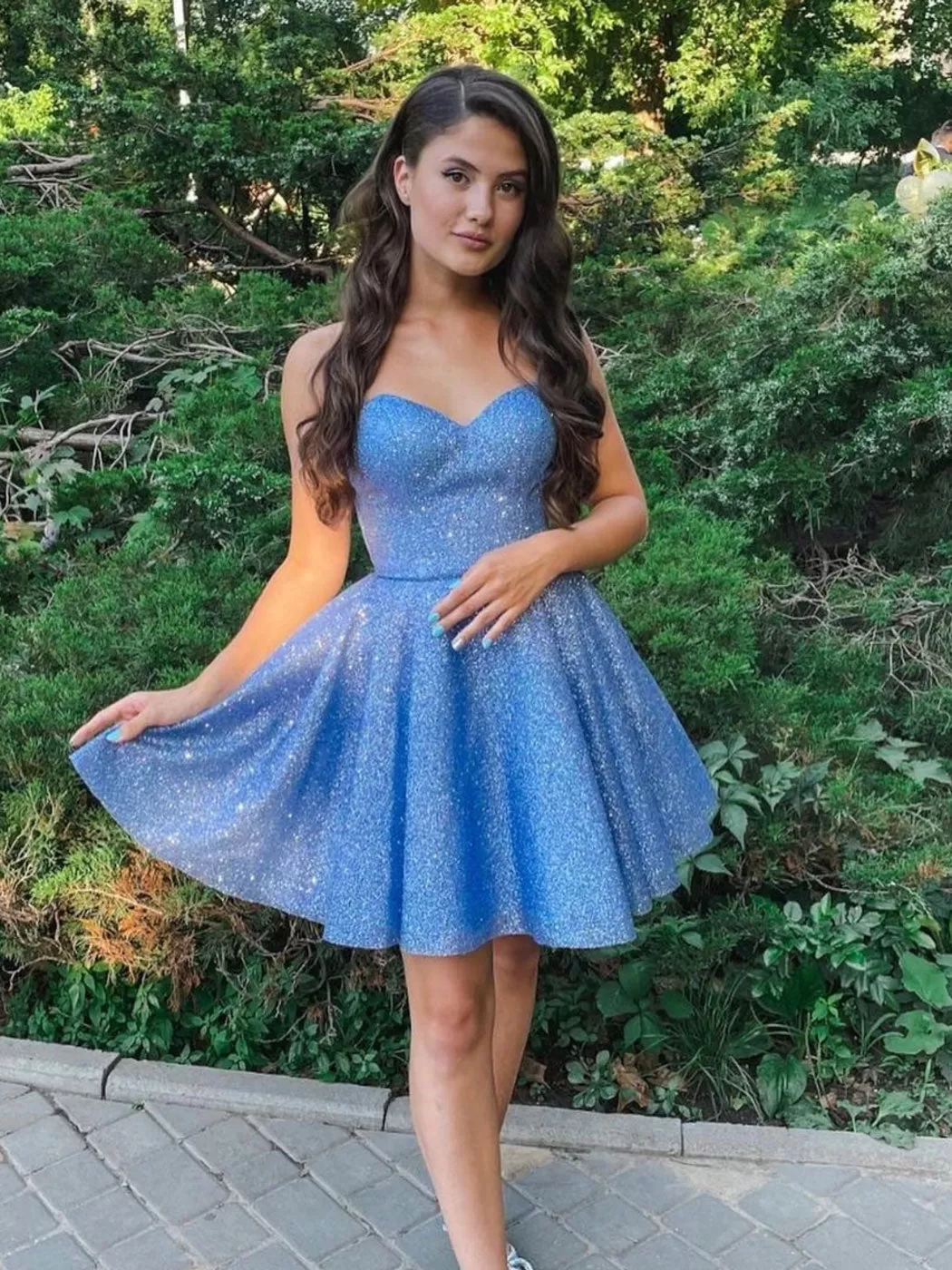 Blue sweetheart neck tulle short prom dress, blue homecoming dress