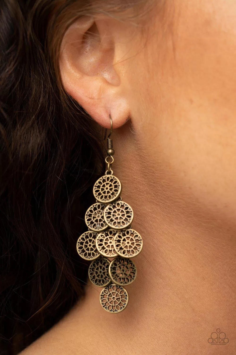 Blushing Blooms Brass Cascading Flower Earrings - Paparazzi Accessories