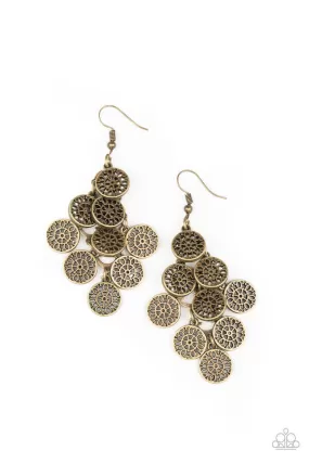 Blushing Blooms Brass Cascading Flower Earrings - Paparazzi Accessories