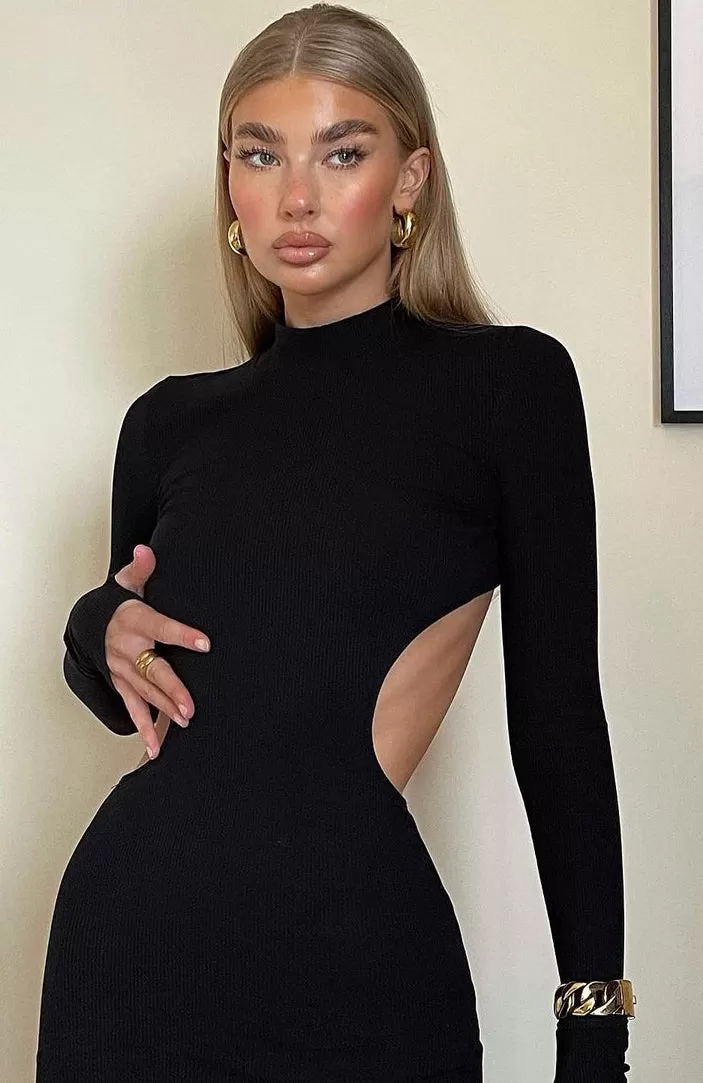 Break The Rules Long Sleeve Mini Dress Black