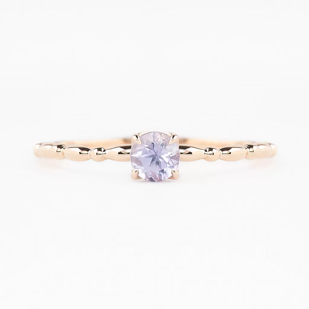 Candy Ring 4mm 0.30ct Lavender Purple Round Madagascar Sapphire, 14K Rose Gold