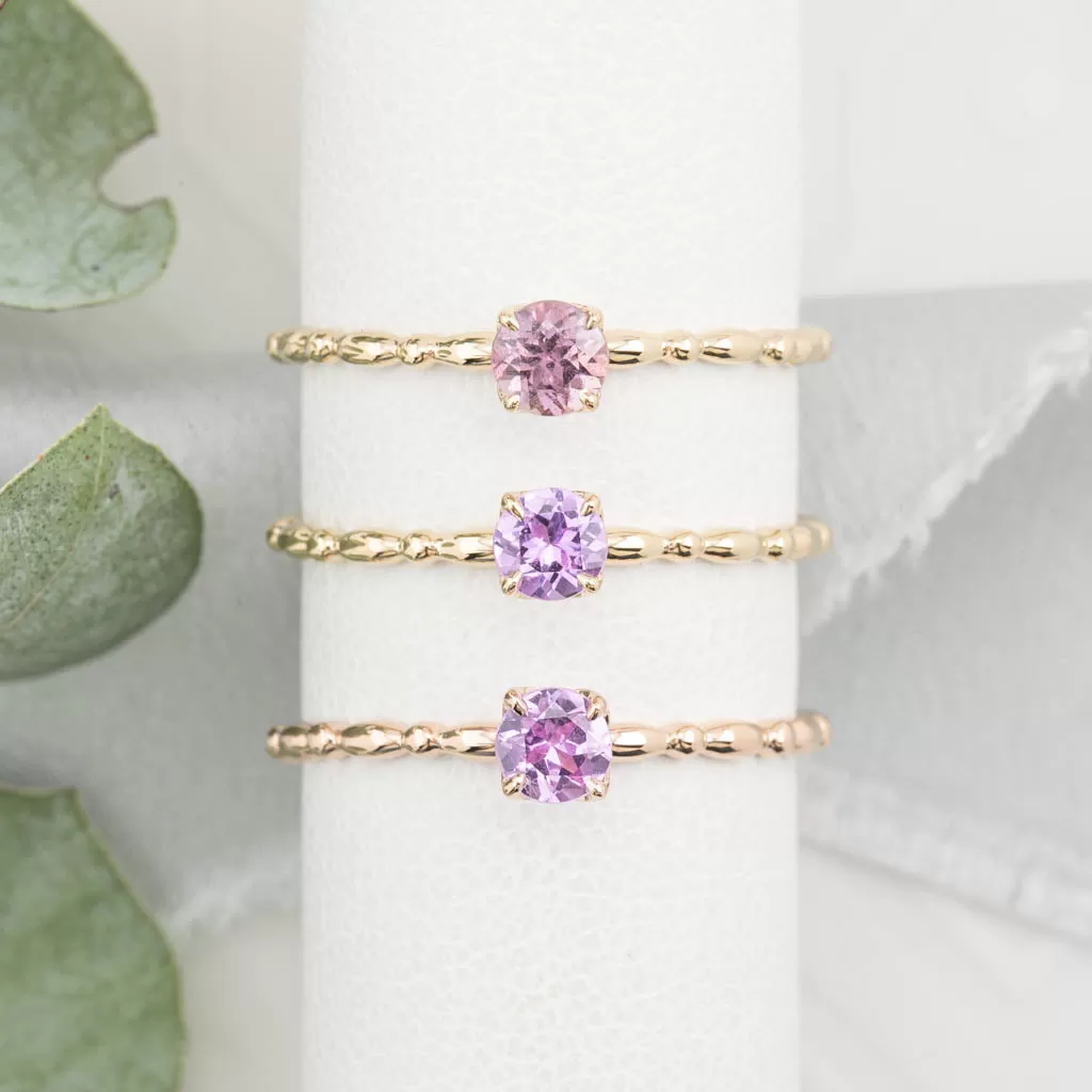 Candy Ring 4mm 0.30ct Lavender Purple Round Madagascar Sapphire, 14K Rose Gold