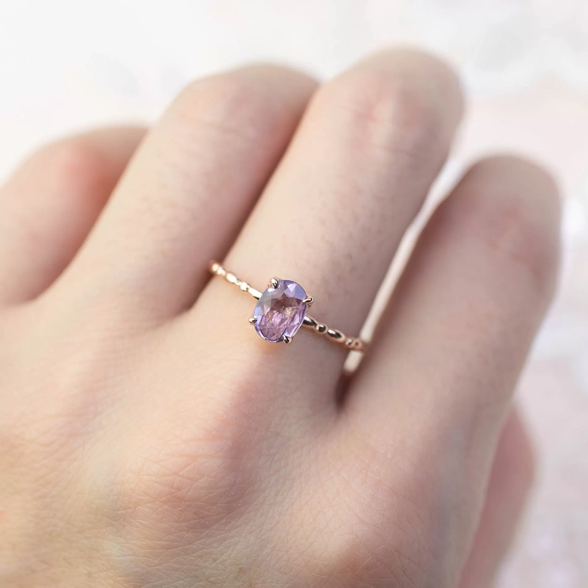 Candy Ring 7x5mm 0.40ct Unheated Purple Sapphire, 14k Rose Gold (One of a kind)