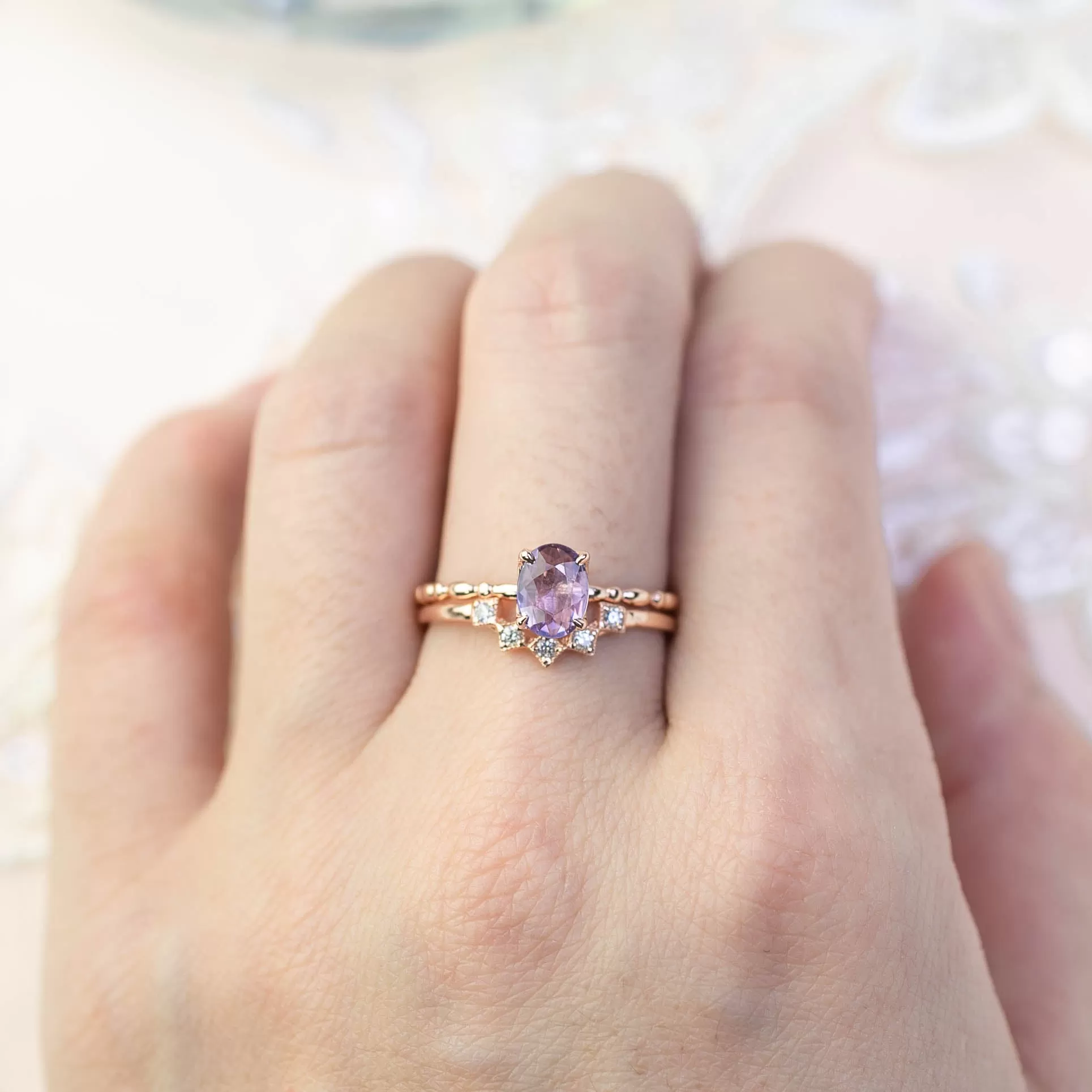 Candy Ring 7x5mm 0.40ct Unheated Purple Sapphire, 14k Rose Gold (One of a kind)