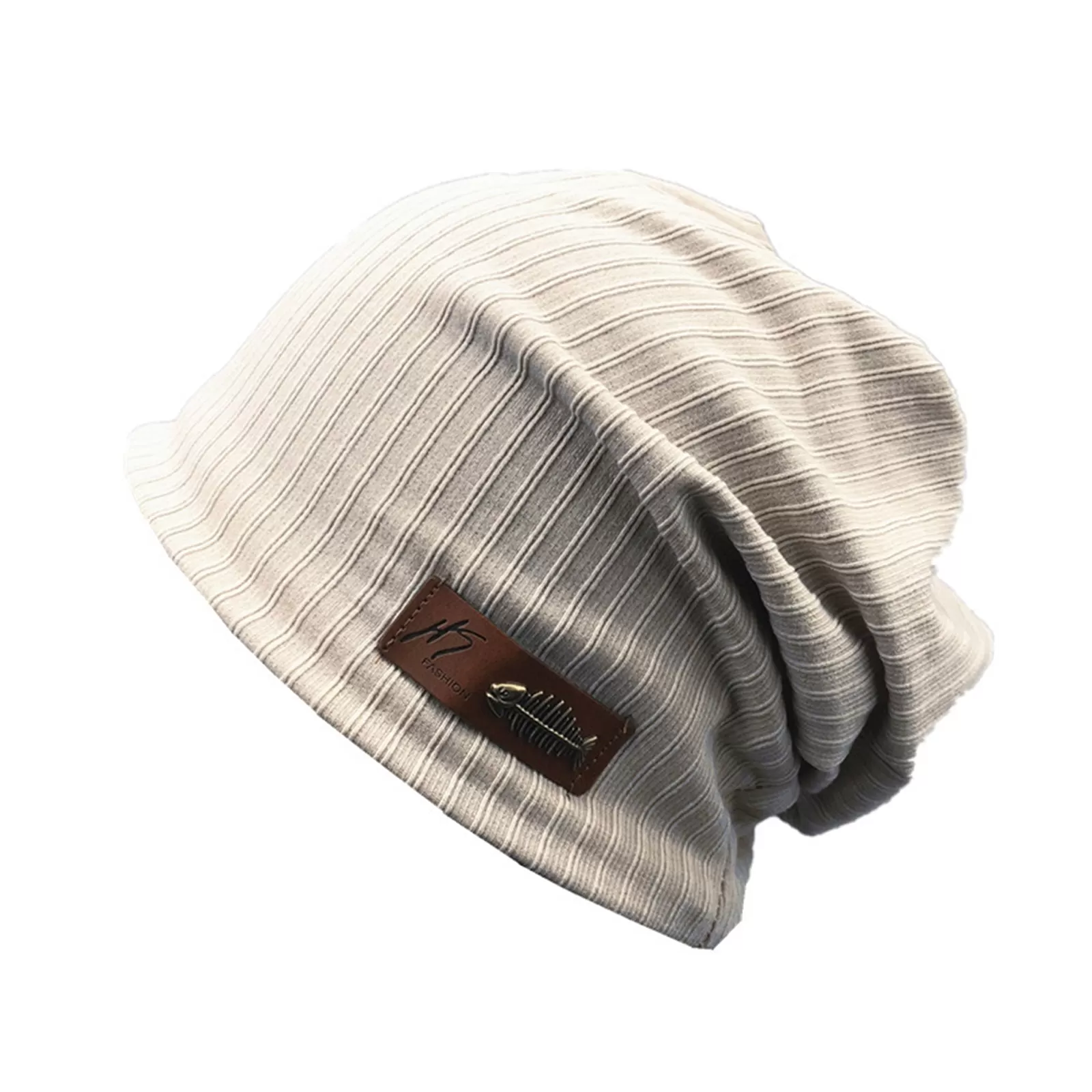 CASUAL FISHBONE LEATHER LABEL KNITTED BEANIE HAT