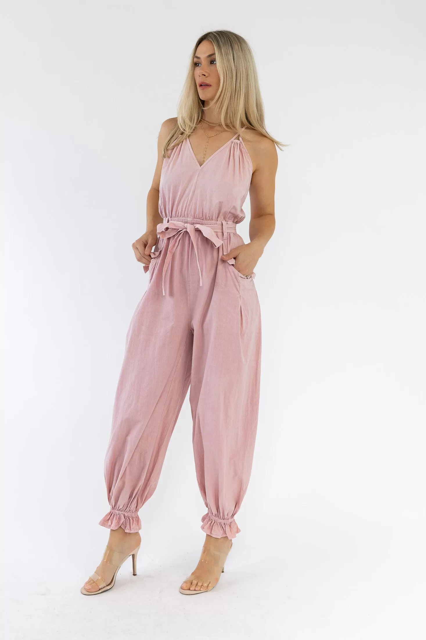 Chantelle Pink Ruffle Hem Jumpsuit