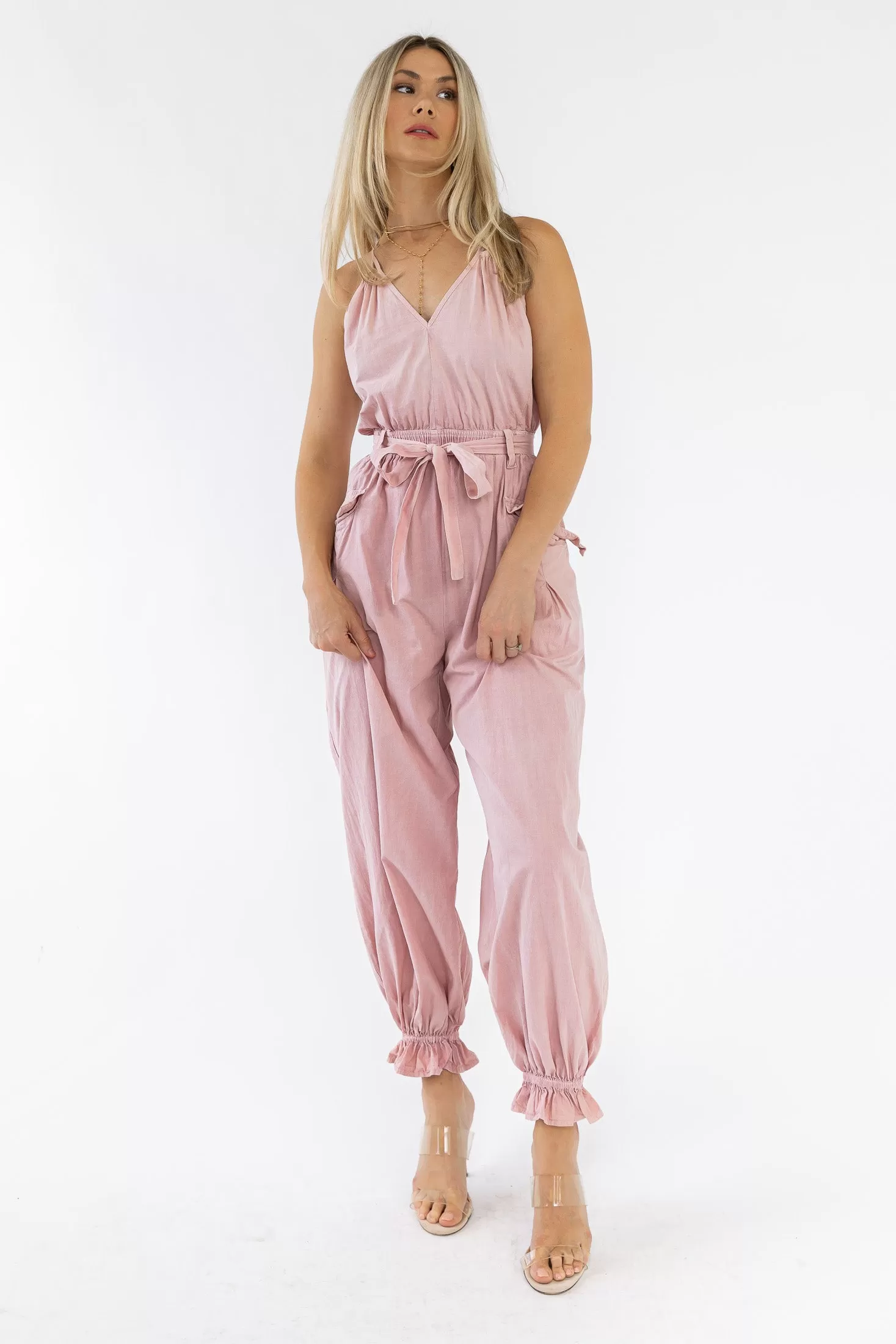 Chantelle Pink Ruffle Hem Jumpsuit