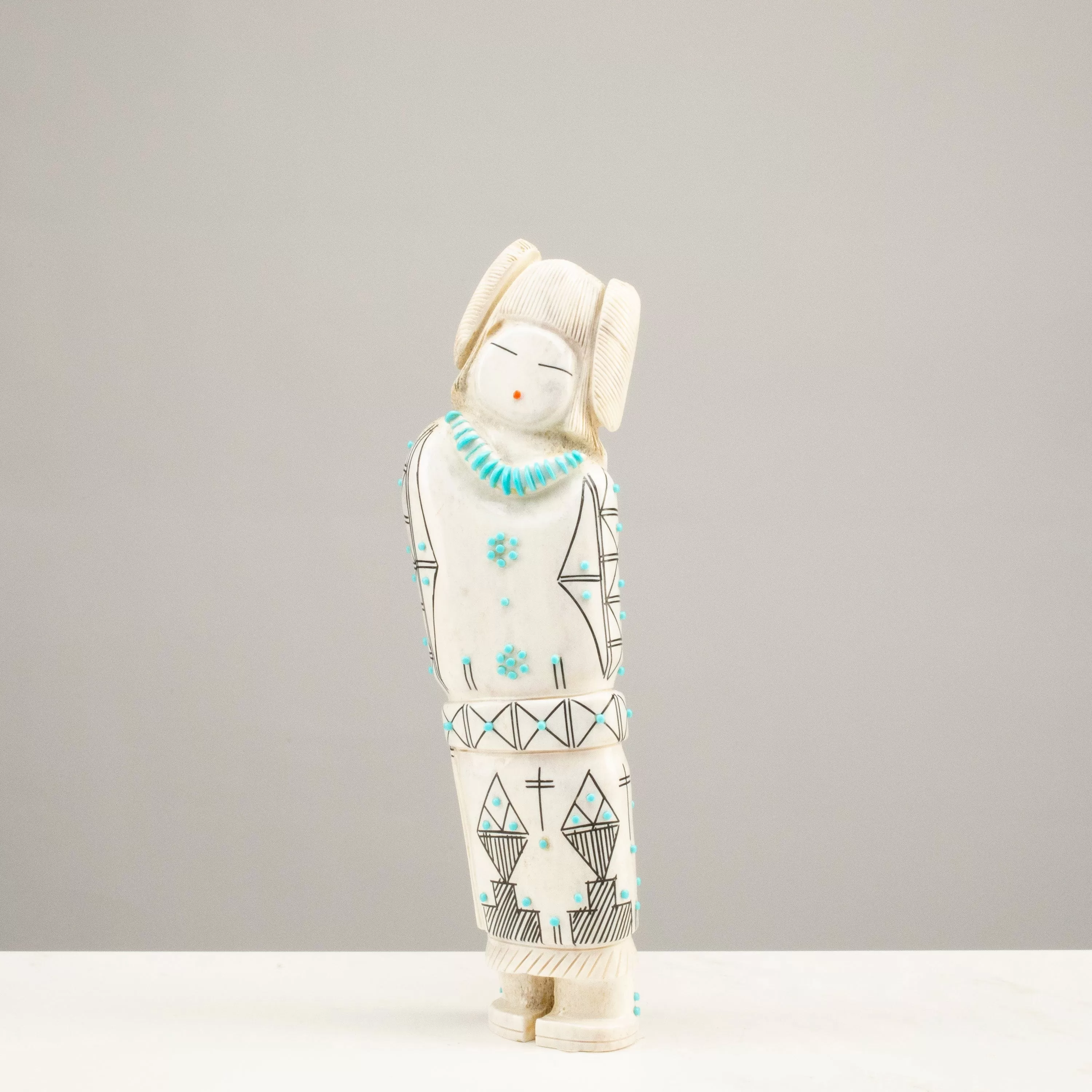 Claudia Peina Serpentine with Turquoise & Coral Handmade Zuni Maiden Fetish Carving