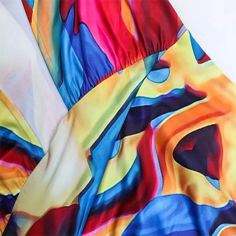 Colorful Printed Drawstring Mini Dress