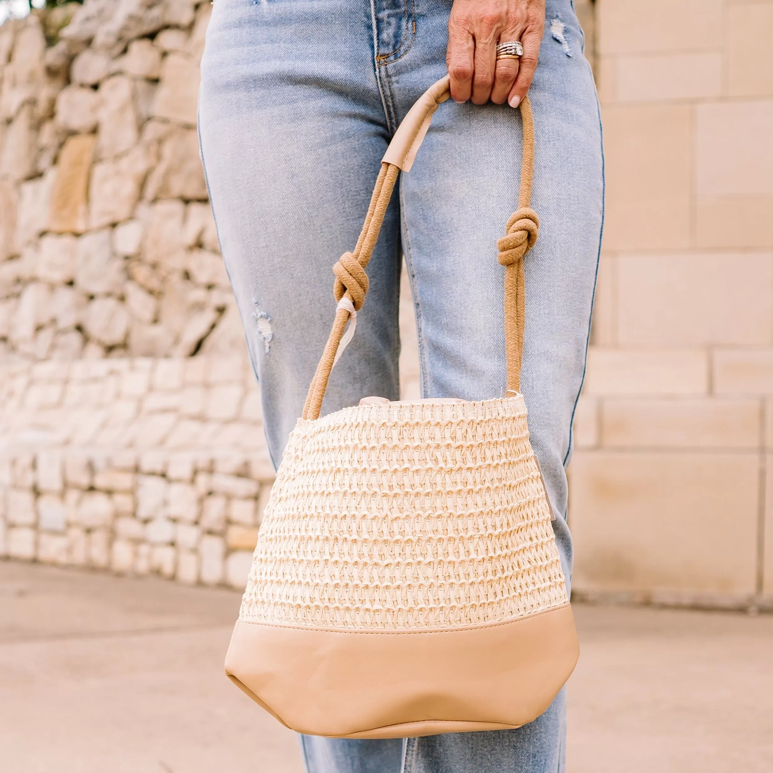 Cora Straw Ivory Bucket Bag with Tassel