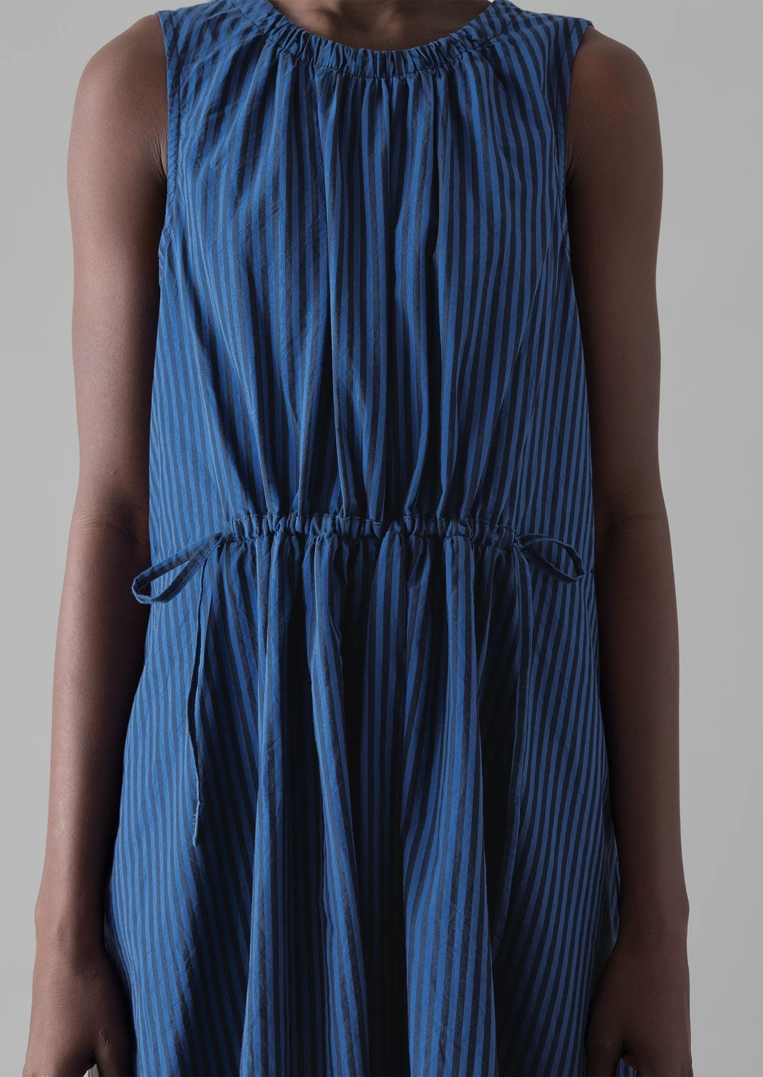 Cotton Poplin Stripe Dress | Celtic Blue