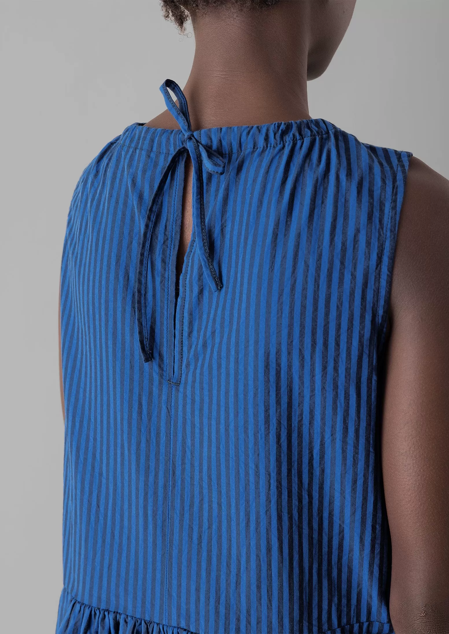 Cotton Poplin Stripe Dress | Celtic Blue