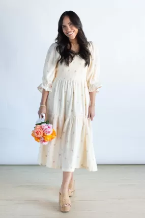 Creating My Own Sunshine Cream Embroidery Flower Maxi Dress