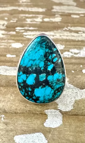 CRIES IN TURQUOISE Large Sterling Silver & Turquoise Ring  Size 6 1/2