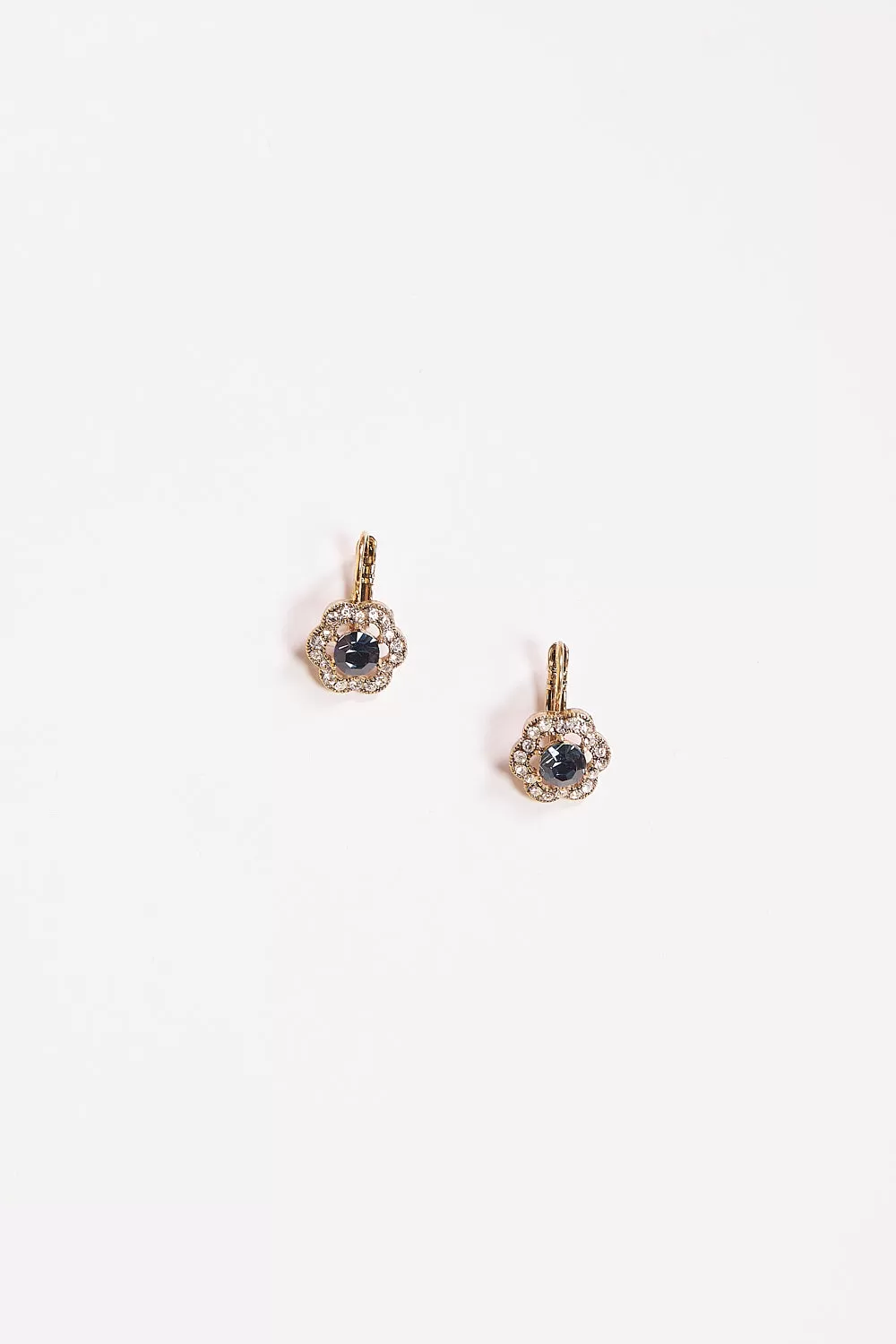 Crystal Flower Earrings in Antique Gold