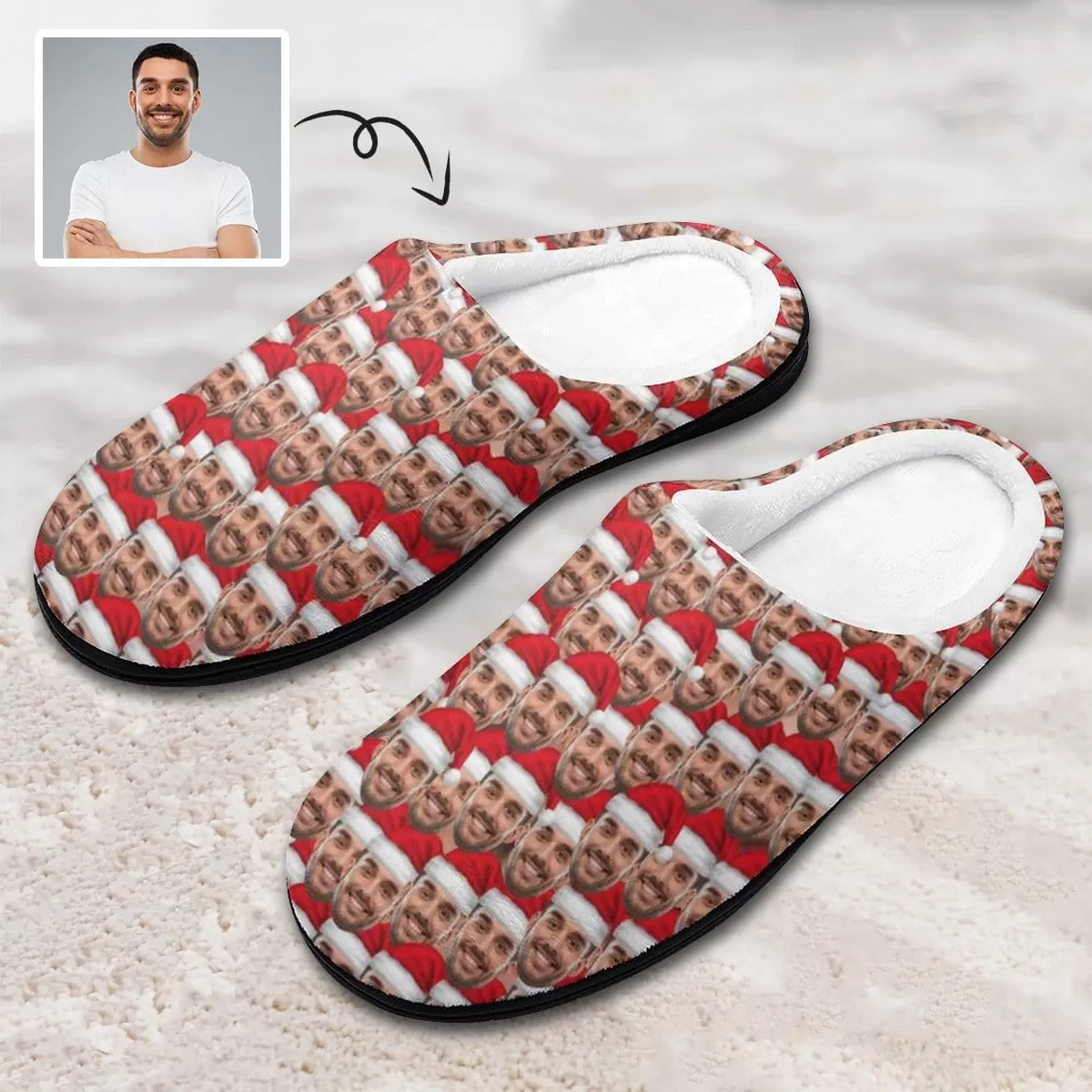 Custom Face Seamless Christmas Hat All Over Print Cotton Slippers For Men Women