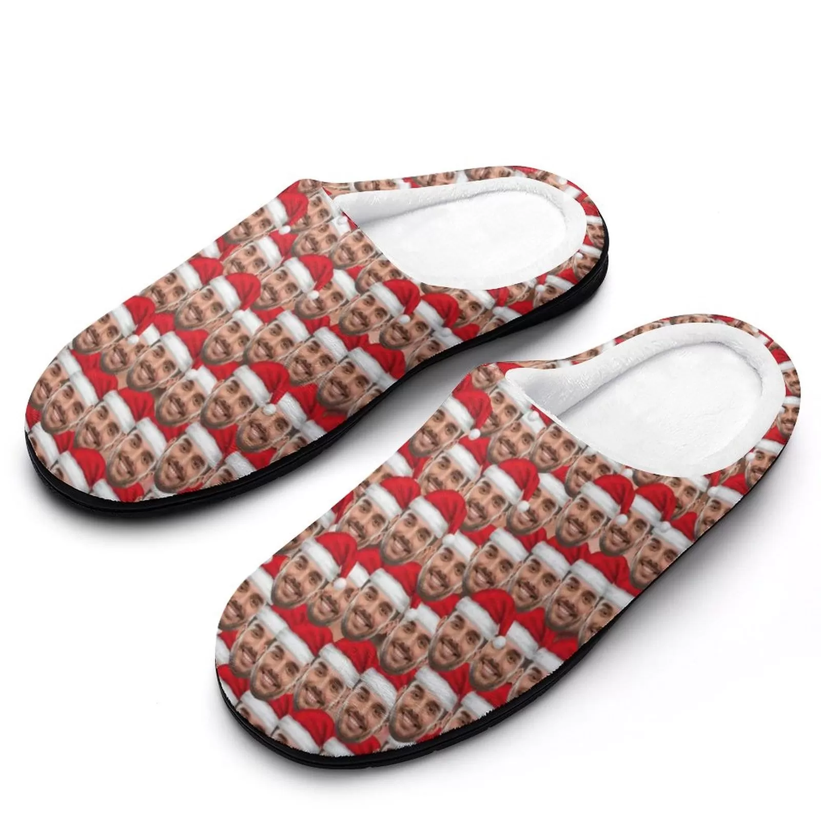 Custom Face Seamless Christmas Hat All Over Print Cotton Slippers For Men Women